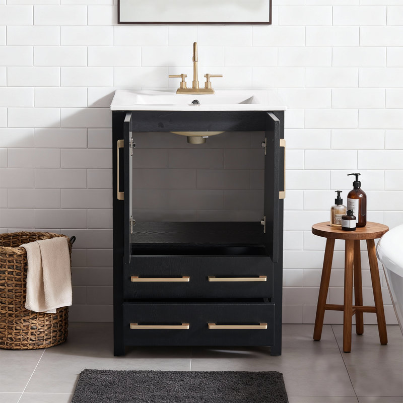 Meuble-lavabo simple 24 po noir avec plateau en céramique