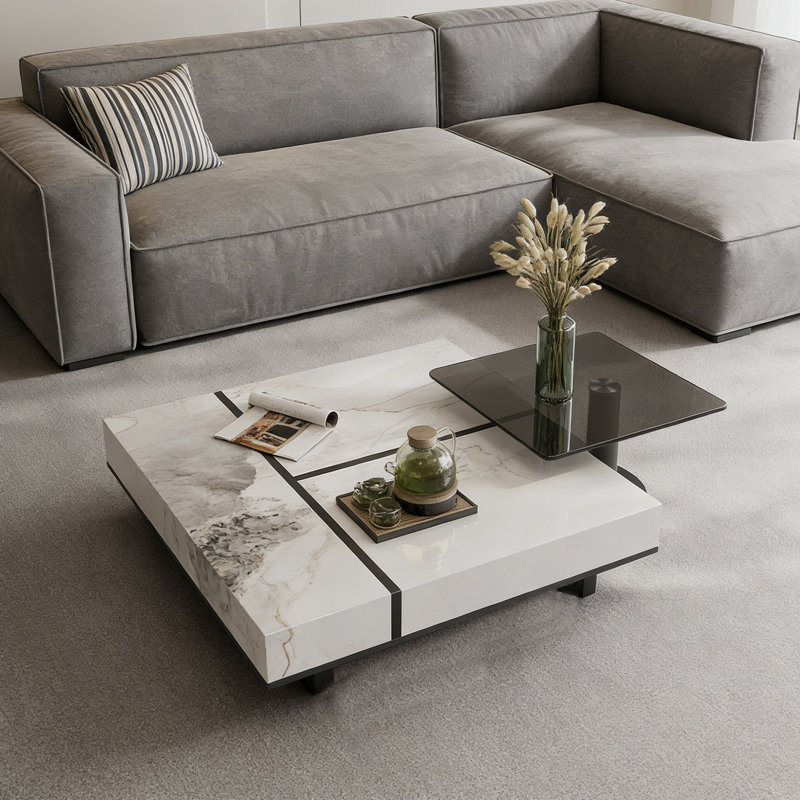 Ensemble de tables basses Simplicity Home, H 11,81 po x L 35,43 po x l 35,43 po, Blanc / noir / gris