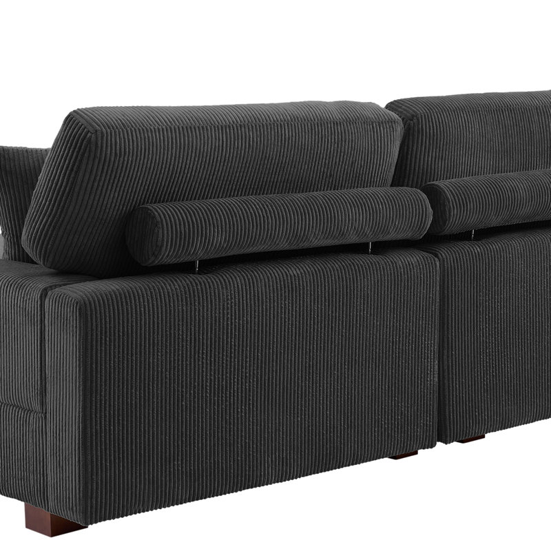 Canapé modulaire en velours côtelé 3 pièces Milbrey, Orienté à droite, Velours côtelé gris