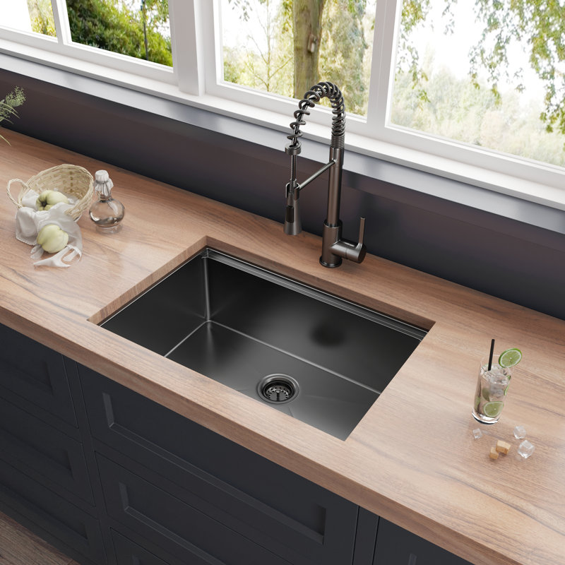 All in One Black Faucet, Gunmetal Black 304T Single Bowl Undermount Workstation Kitchen Sink, 30 x 19