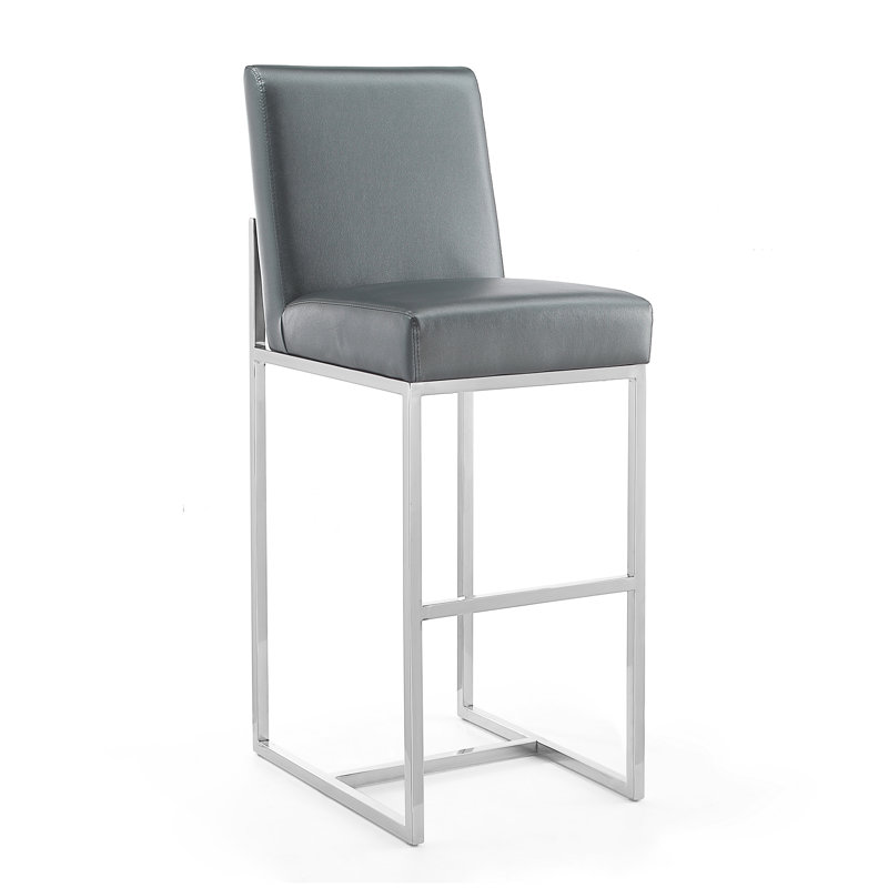 Element Modern Vegan Leather Upholstered Stainless Steel Bar Stool in Graphite, Graphite , Bar Stool (29.5" Seat Height)