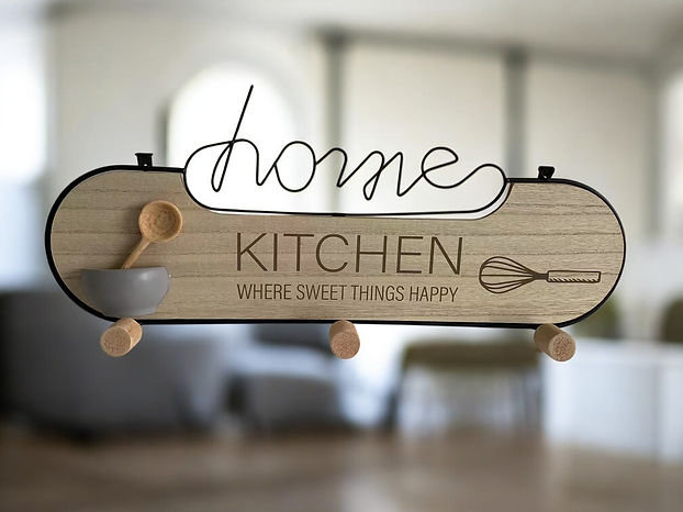 Wooden Welcome Home 4 Wall Hooks Sign