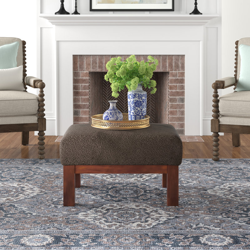 Encinal Upholstered Ottoman, Dark Brown Champion Fabric, Oak