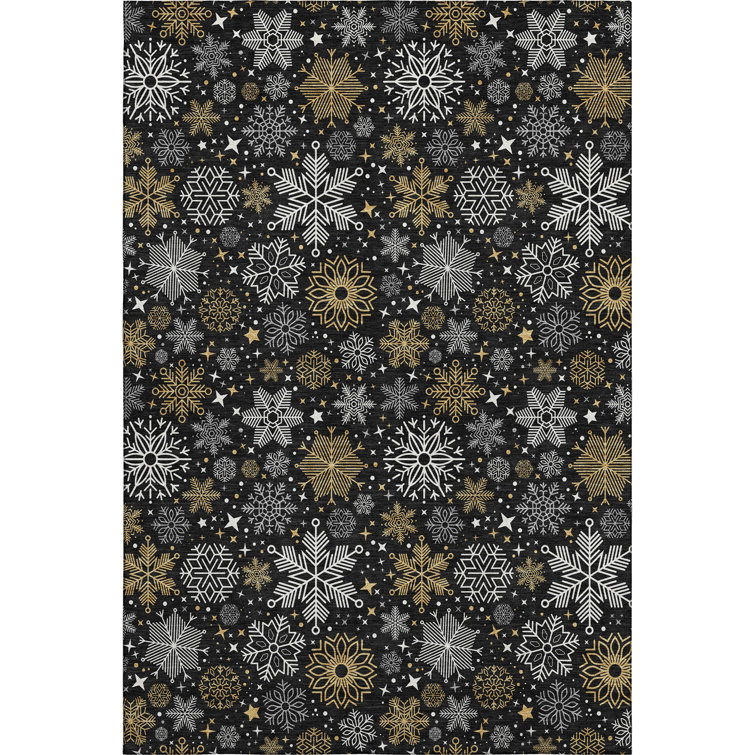 Premium Machine Washable Ingrassellino AMF1823 Stars and Snowflakes Holiday Rug