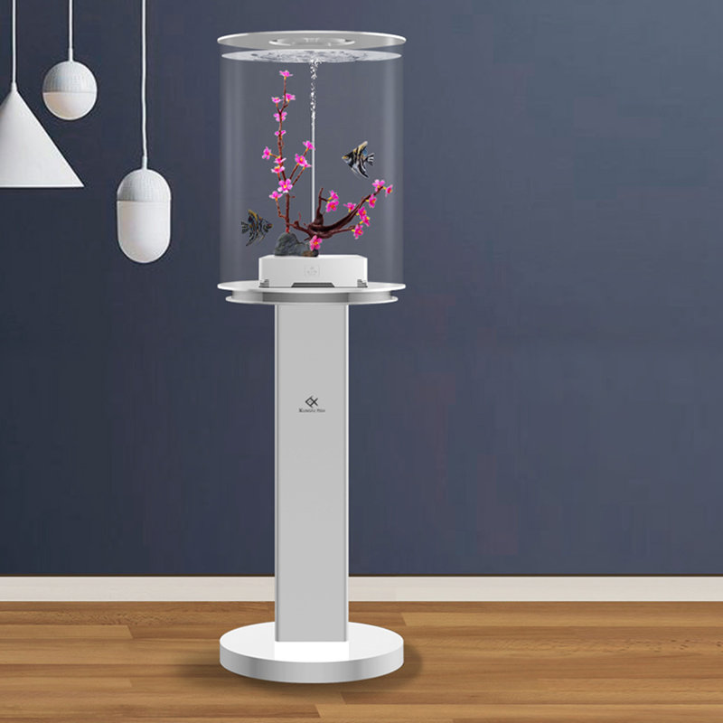 Réservoir d'aquarium cylindrique Creative avec base en alliage de titane, Blanc