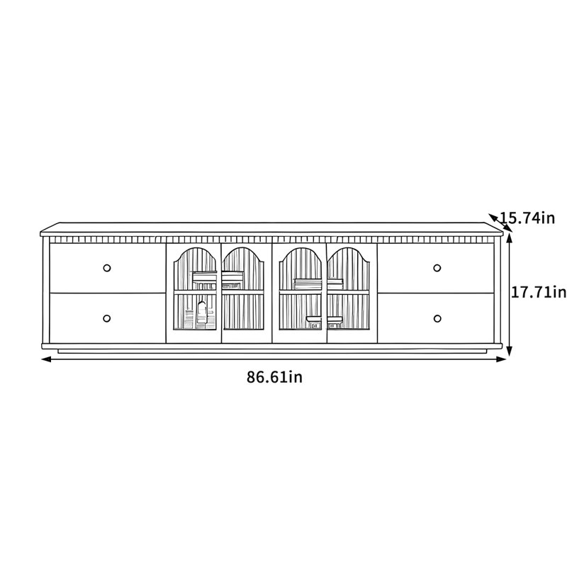 Meuble télé en bois massif de style français, Noir, H 17,71 po x L 86,61 po x l 15,74 po
