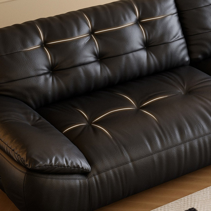 Canapé modulaire moderne en cuir véritable noir, H 37,01 po x l 110,24 po x P 39,37 po