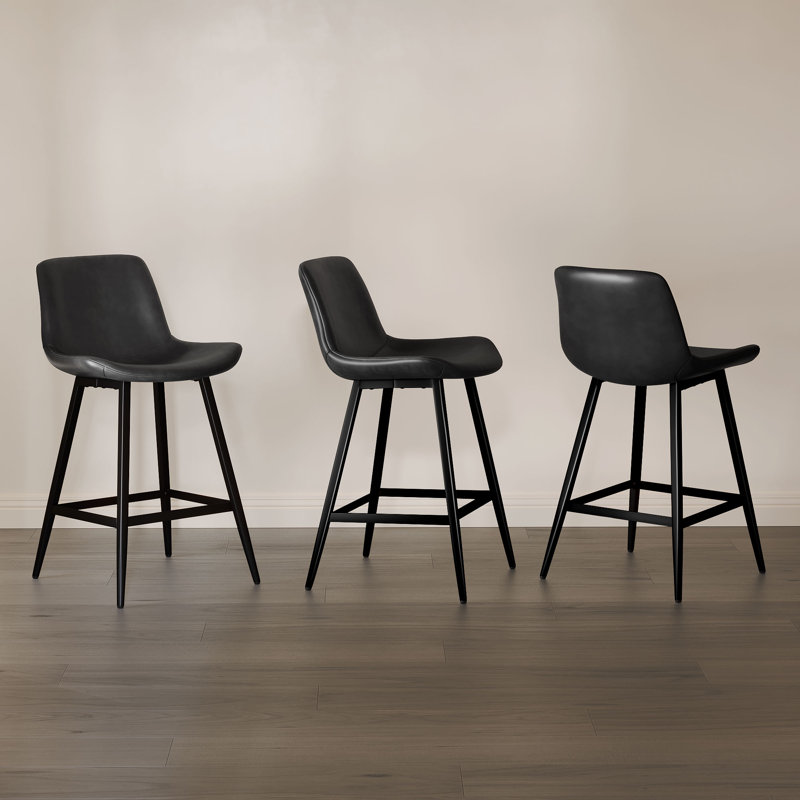 Cannell Upholstered Counter Stool with Metal Frame, Black
