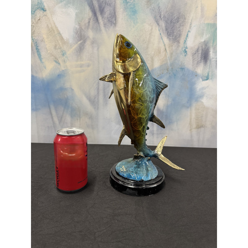 Sculptures & Beyond Tuna Fish Cast Bronze Sculpture – Lost-Wax Bronze with Hand-Applied Patina on Black Marble Base – Coastal & Nautical Decorative Art for Home, Office & Yacht Décor – Bluewater Champion – 14"H