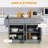 Rolling Kitchen Island With Storage, Portable Kitchen Cart With Stainless Steel Top, 2 Drawers, Spice, Knife And Towel Rack And Cabinets, Gray-1250103079-1250103073