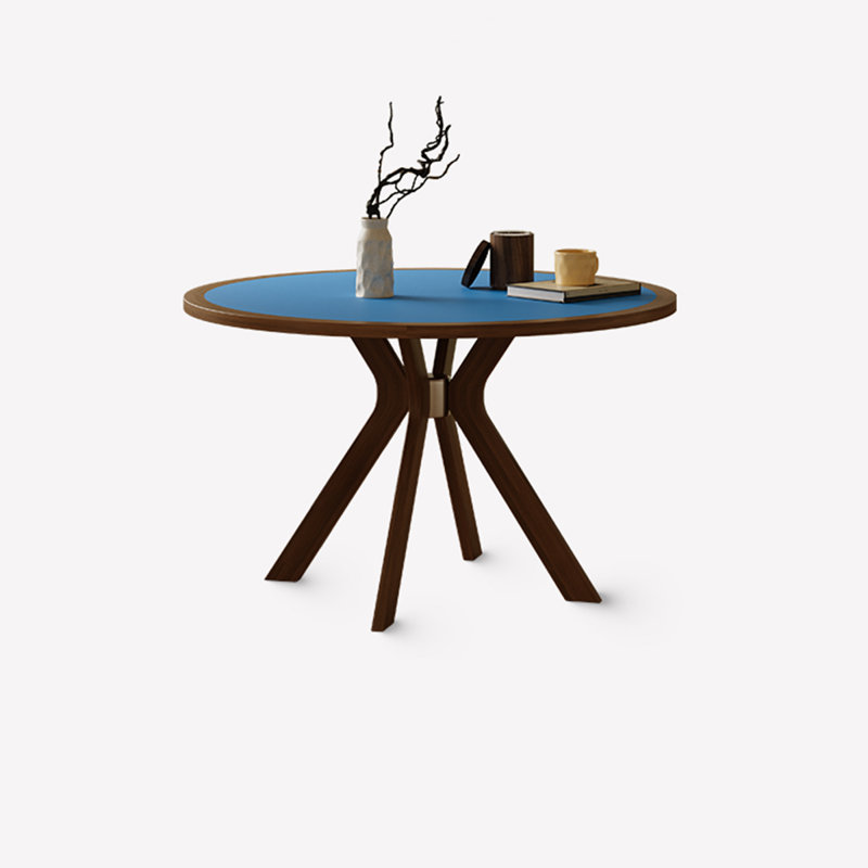 Blue Nut-brown Fireproof board Solid wood frame Dining table, 29.53"H x 39.37"L x 39.37"W