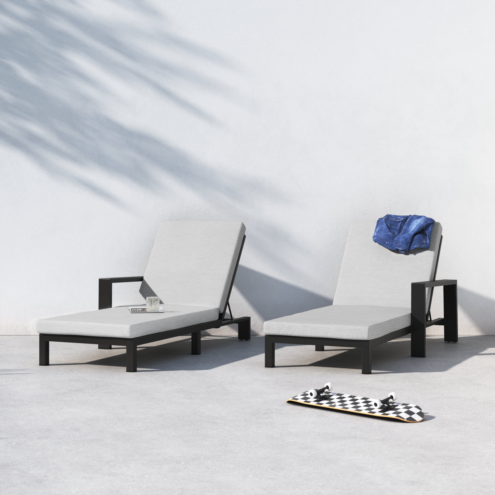 Hoyt 63" Patio Double Chaise Lounge, Slate Black , Light Gray