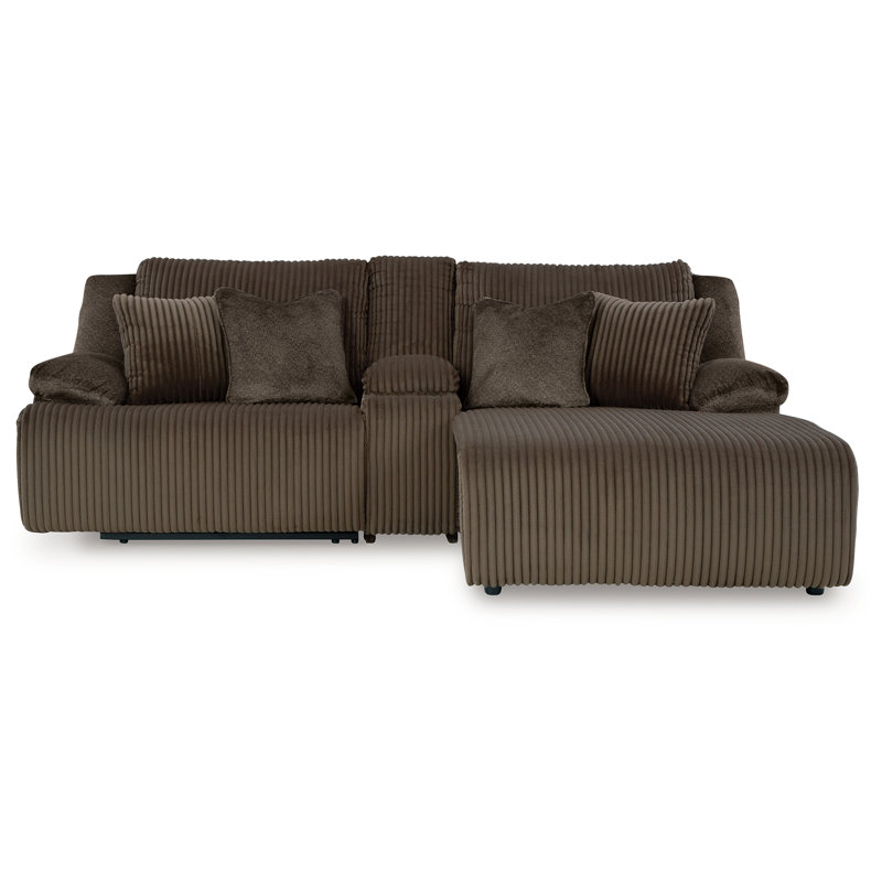 Canapé modulaire inclinable 3 pièces avec méridienne, Polyester brun, Orienté à droite