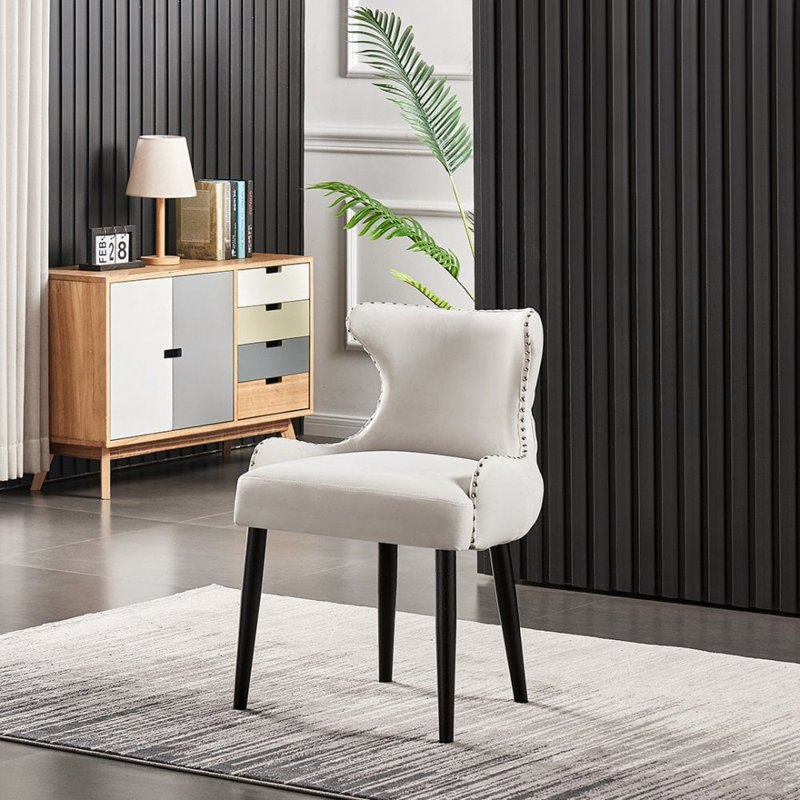 Ricky Modern Velvet Dining Chairs - Ergonomic Upholstered Curved Back with Solid Wooden Legs - Side Chair for Office Kitchen Living Room Dining Room