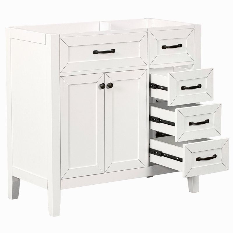 Meuble-lavabo 36 po sans lavabo, base d'armoire seulement, armoire de salle de bain avec tiroirs, structure solide et panneau de fibres à densité moyenne