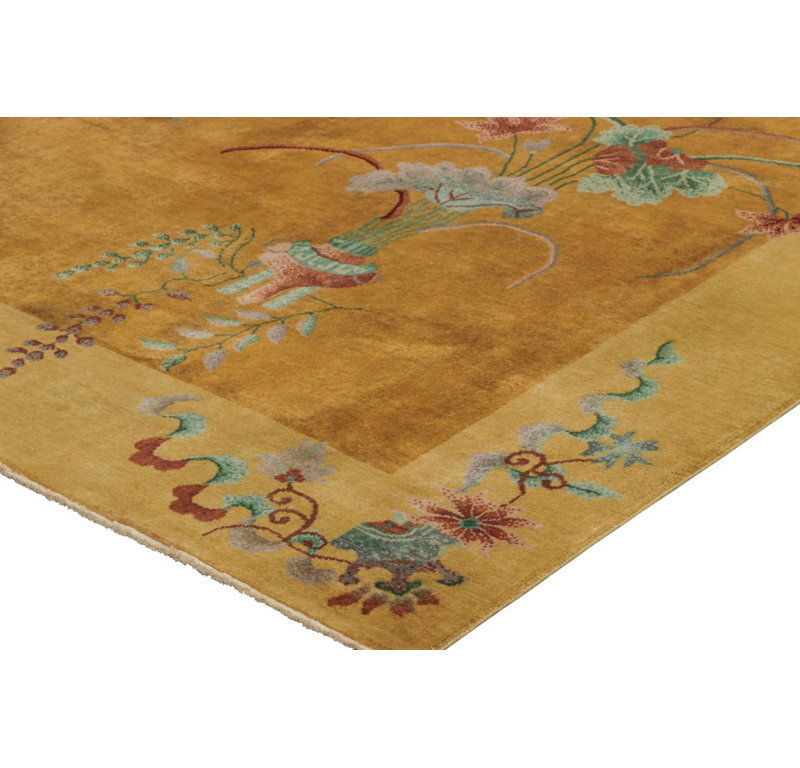 Art Deco Hand Knotted Wool Floral Area Rug, Rectangle 5' x 7'