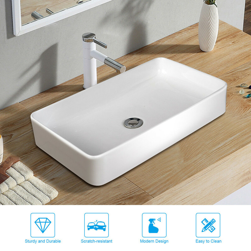 MD Bath 13.5'' White Ceramic Rectangular Bathroom Sink