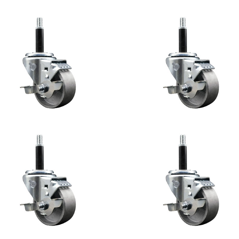 Ensemble de roulettes extensibles semi-pivotantes avec frein SCC TLB 3 po x 3/4 po