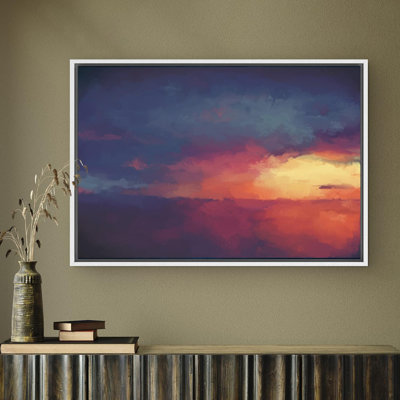 «Clouds» IDÉE4WALL, art mural encadré, orange vif, coucher de soleil rouge avec reflet sur la mer, océan, peinture à l'huile, abstrait moderne, gros plan, détente / calme pour salon, chambre à coucher, bureau