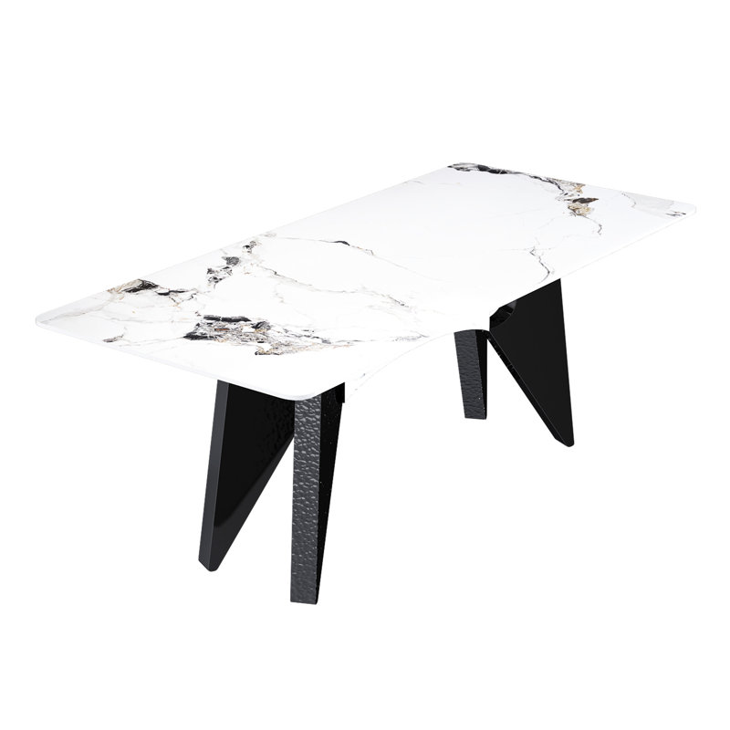 Table de salle à manger rectangulaire de luxe pour marbre 6-8, 71 po avec base en acier inoxydable robuste, base de traitement des bords humanisée pour une utilisation à long terme