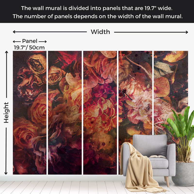 Papier peint floral - Fleurs rétro, L 27 po x l 39 po