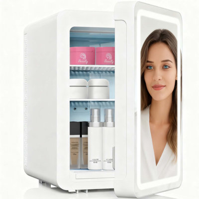 20l Skincare Fridge With Mirror & Led Lighting, 3-mode Dimmable, Cooler & Warmer With Drip Tray For Makeup, Cosmetic, Beauty, Mini Beauty Fridge For Bedroom, Vanity, Car & Home Use