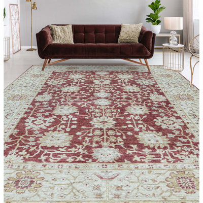 Tapis rouge / ivoire de haute qualité noué à la main Aryana