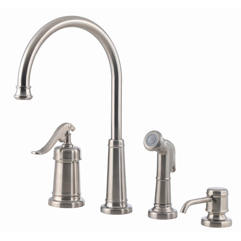 Robinet de cuisine à poignée simple avec jet latéral Ashfield, Nickel brossé