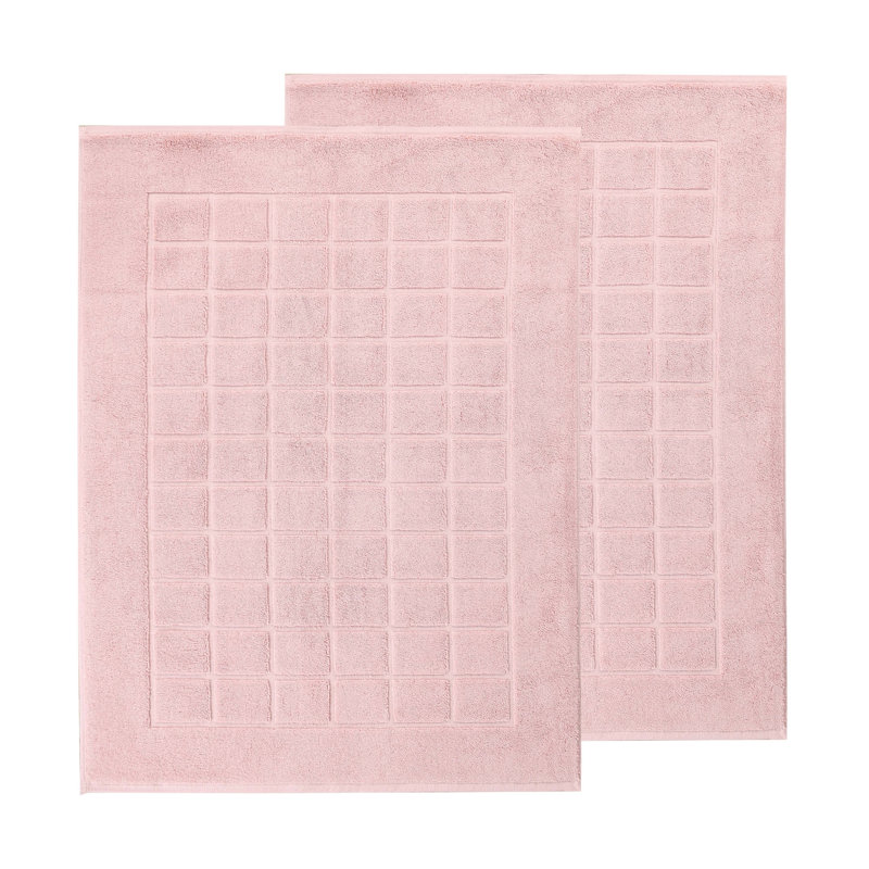 100% Cotton Thick & Absorbent Reversible Checkered Bath Mats - Set Of 2, Tea Rose