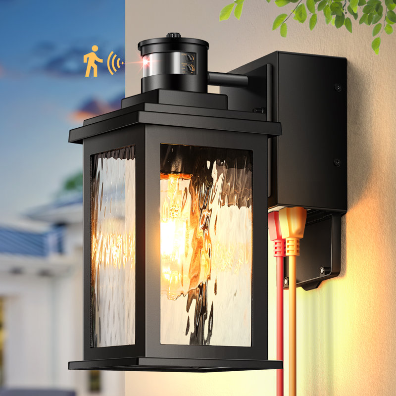 Adjustable Sensitivity & Brightness Motion Sensor Outdoor Wall Lights with GFCI Outlet