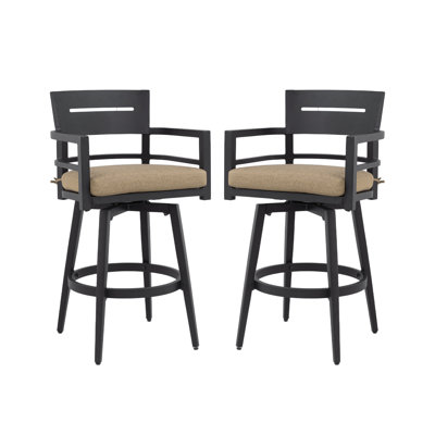 Chaise de bar pivotante d'extérieur moderne avec coussin Sunbrella - Tabouret de bar à cadre en aluminium résistant aux intempéries, pivotant à 360 °, conception ergonomique, finition noire Ember