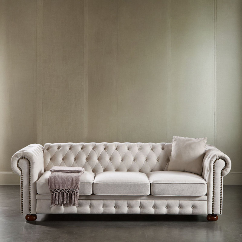 Canapé Chesterfield Kamarion, Mélange de lin beige