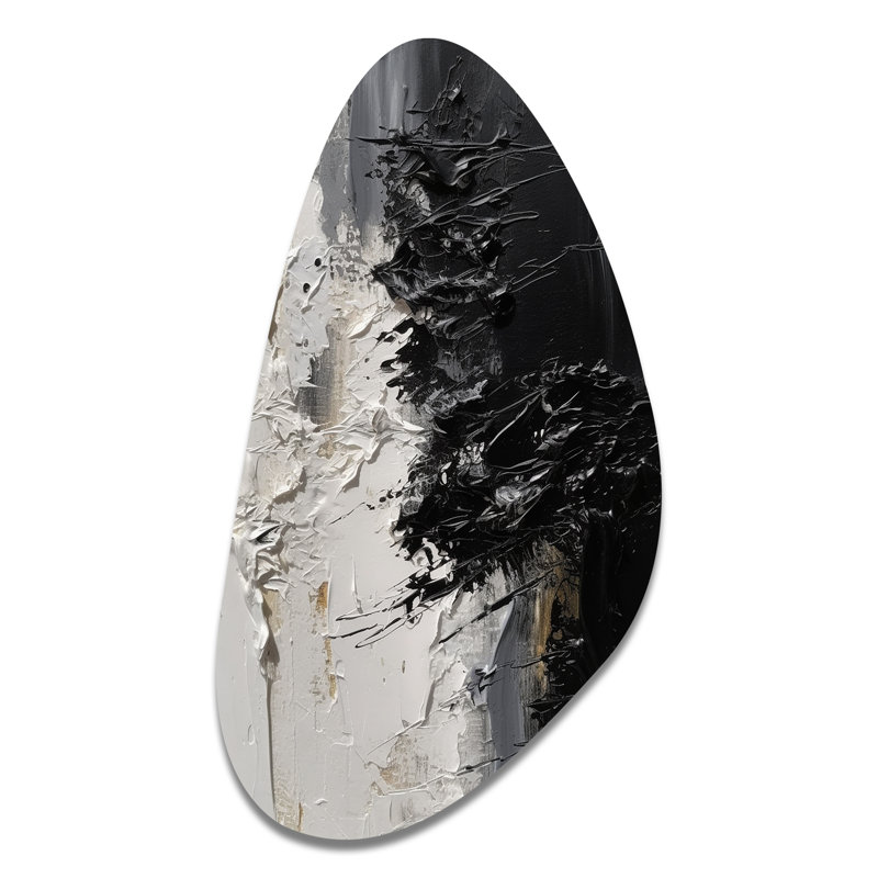 Blanc et noir Tranquility Unleashed II - art mural abstrait en métal asymétrique, sculpture murale en métal de forme unique