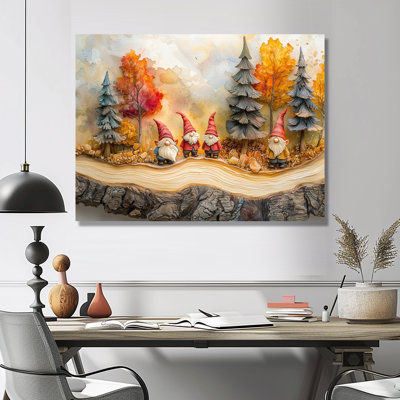 Autumn Gnomes Family Into The Woods III - Gnome Metal Wall Art, Modern Metal Art Print