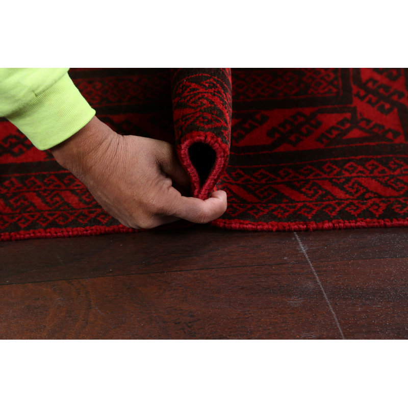 Tapis rouge / ivoire en laine noué à la main de conception unique 3 pi 2 po x 5 pi 8 po Samah