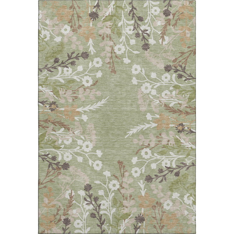 Tapis floral lavable à la machine de qualité supérieure Mayfield AMF2334, Aloe, 5 pi x 7 pi 6 po