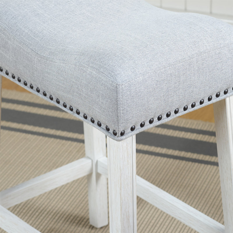 Tabourets de comptoir rembourrés Coco, Blanc, Gris / tissu