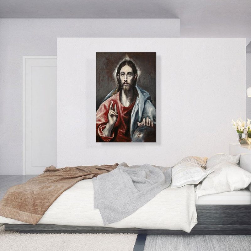 «Christ Blessing» par El Greco, reproduction d'art sur toile tendue, H 40 po x l 26 po x P 0,75 po