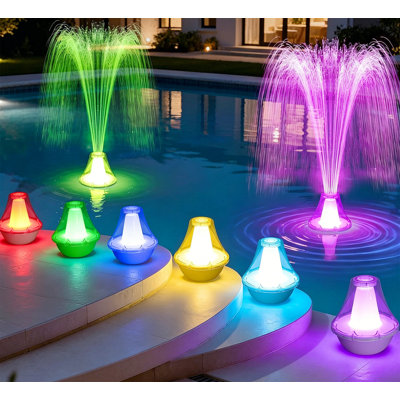 Fontaine flottante rechargeable avec télécommande - 10 lumières et 3 modes de pulvérisation, batterie intégrée, charge rapide USB-C, ancrage lesté pour piscines creusées et hors terre, étanche IP68