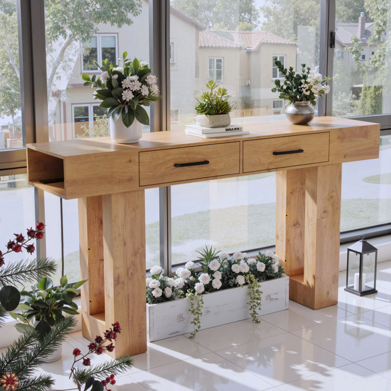 63" Long Console Table, Wooden Rectangular Sofa Table Behind The Couch, Farmhouse Entryway Table For Entrance, Hallway, Living Room