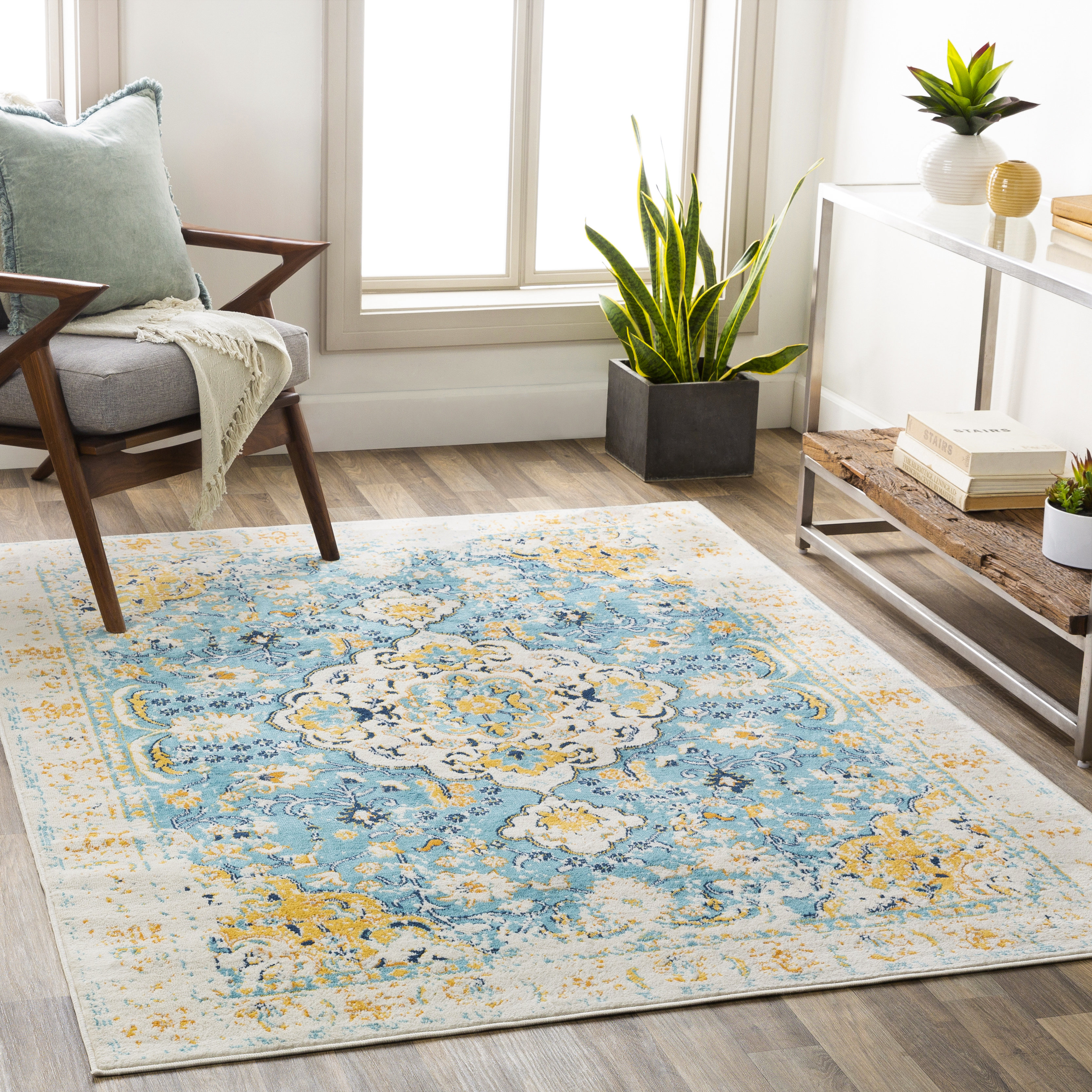 Langley Street Fleeman Oriental Light Blue/Yellow Area Rug & Reviews | Wayfair