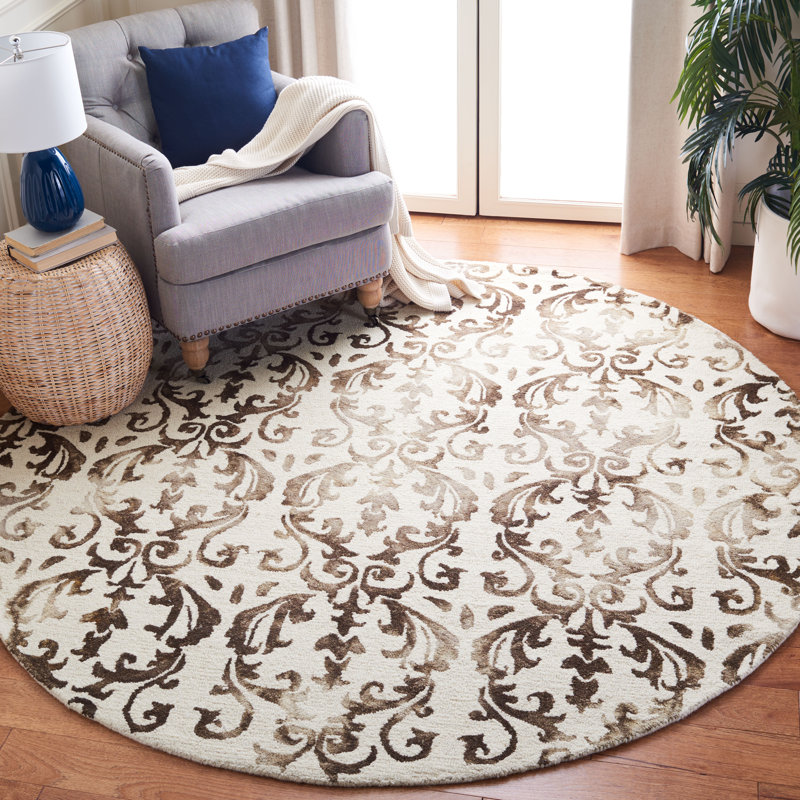 Tapis en laine / coton touffeté à la main Berman ivoire / chocolat, Rond 7 pi