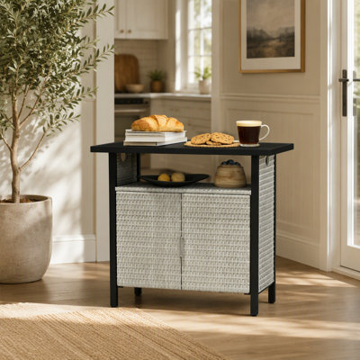 Spacious Outdoor Towel Storage Cabinet with PE Rattan and Steel Frame, Ideal for Poolside Organization and Durability.