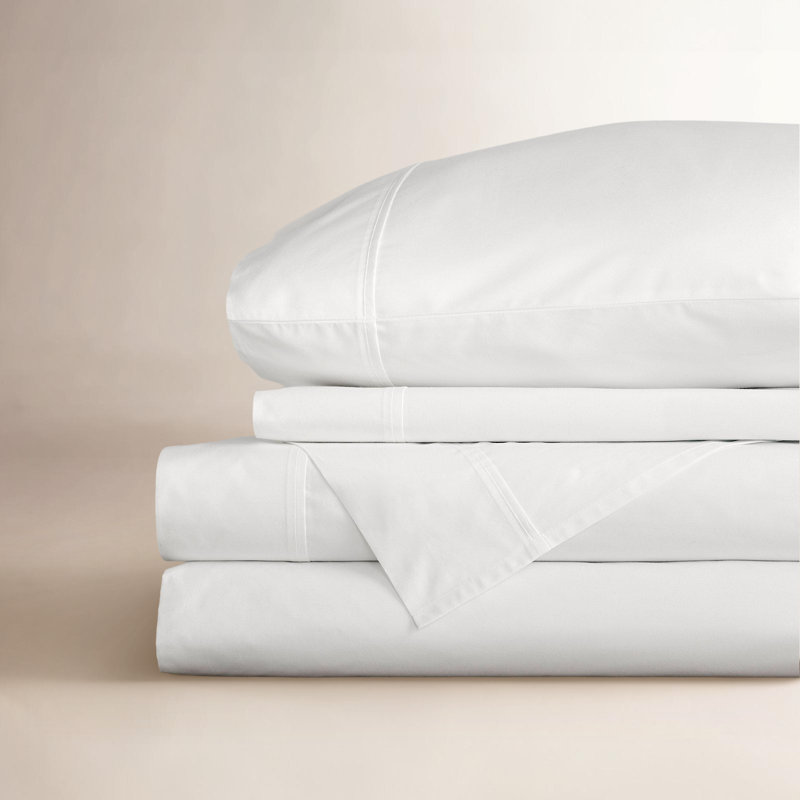 Emrik Brushed Organic Cotton Percale Sheet Set, Queen, White
