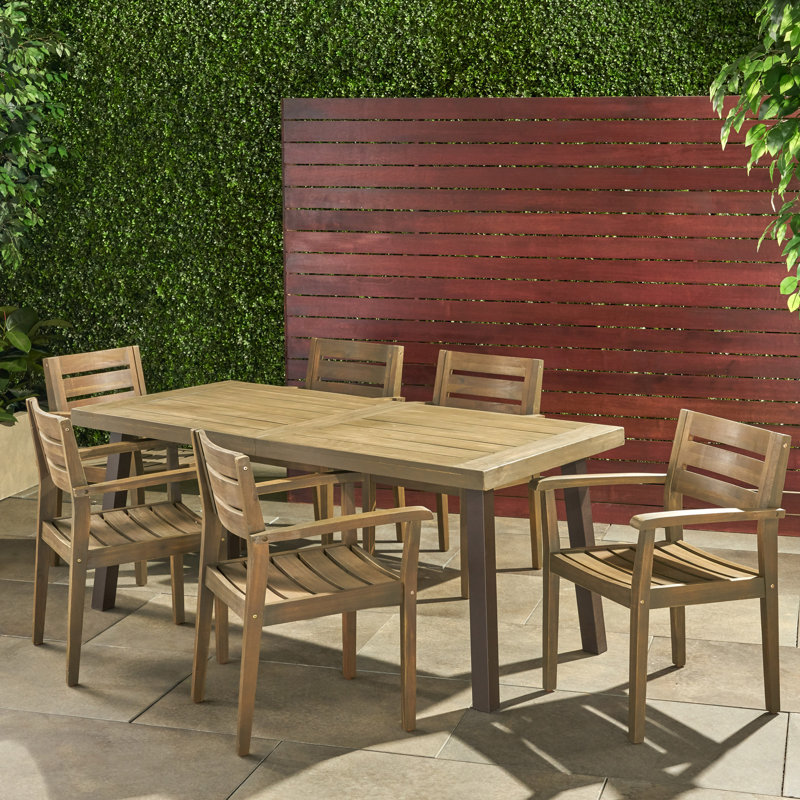 Kacey 6 - Person Acacia Wood Patio Dining Set with Rectangular Table