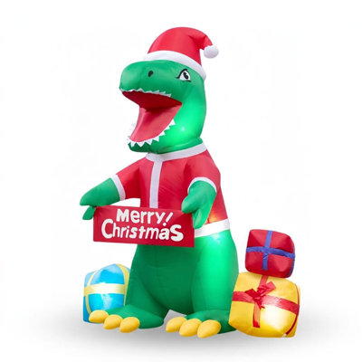 180cm Inflatable Christmas Dinosaur with Lights & Built-In Air Blower | Polyester Taffeta Holiday Yard Display for Indoor & Outdoor Lawn Decoration