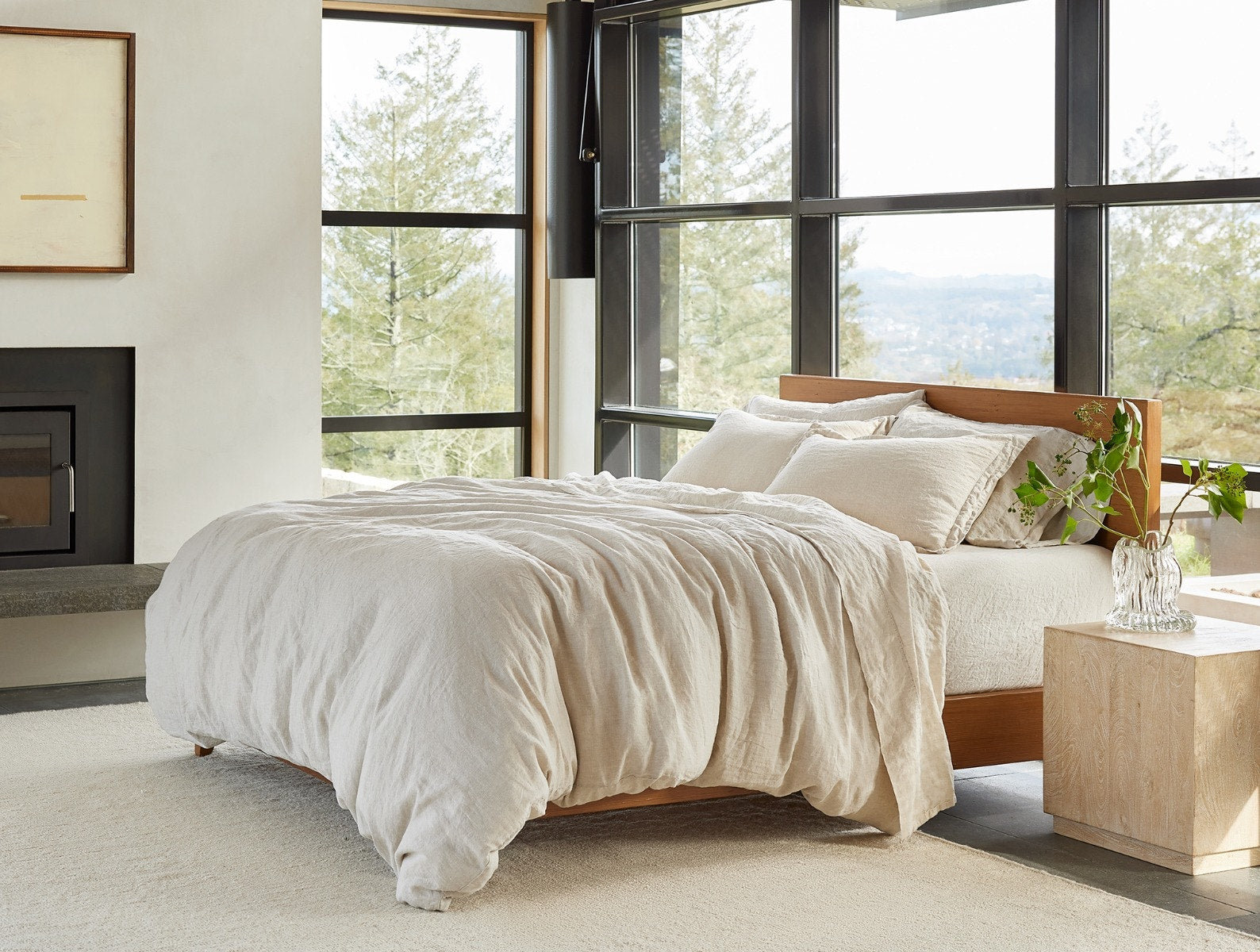 Organic Relaxed Linen Belgian Flax Linen Standard Sheet Set, Queen Sheet Set with 2 Pillowcases, Undyed Chambray