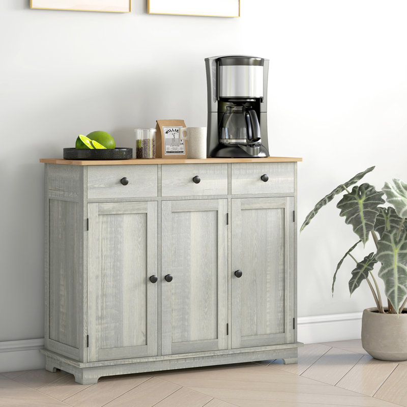 Buffet - Armoire moderne grise avec 3 tiroirs, portes et tablette réglable pour des tablettes de rangement efficaces