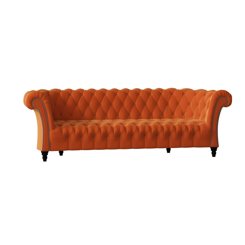 Canapé Chesterfield à accoudoirs roulés, Tissu natté safran Klein, Noir, 84 pouces