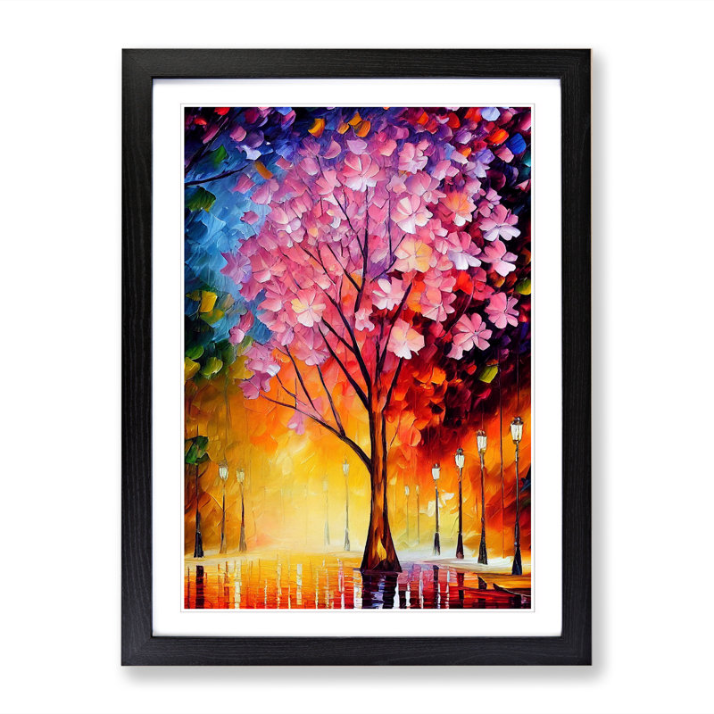 Cherry Blossom Tree In Colour - Single Picture Frame Print, Black Framed, 34cm H x 25cm W